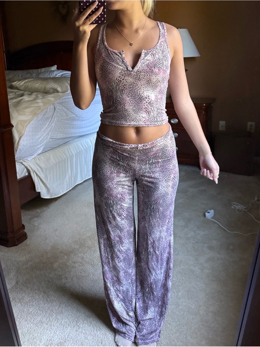 Women's skims Pink Patterned Wide-Leg Lounge Pants